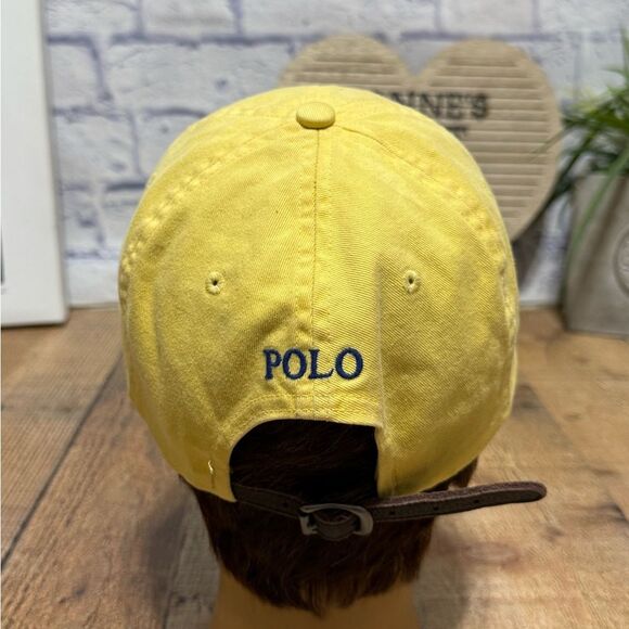 POLO RALPH LAUREN YELLOW CAP HAT ADJUSTABLE LEATHER STRAPBACK BASEBALL ONE SIZE - Picture 5 of 8